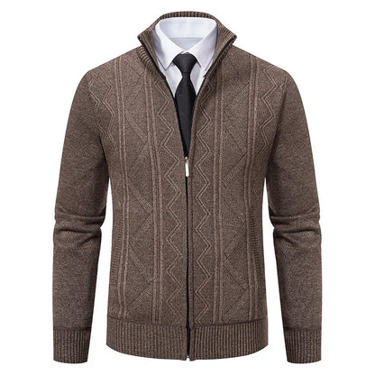 jacket men's autumn and winter warm trend line stand collar knitted cardigan sweater coat