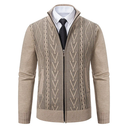 jacket men's autumn and winter warm trend line stand collar knitted cardigan sweater coat