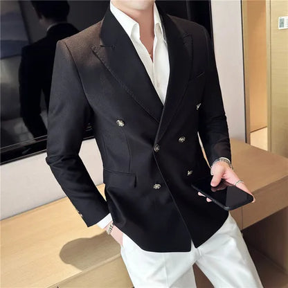 saferido Spring Business Casual Suit Blazer Coat Uniform Men Streetwear Suit Jacket Outerwear Clothing Men Double Breasted Blazer S-3XL