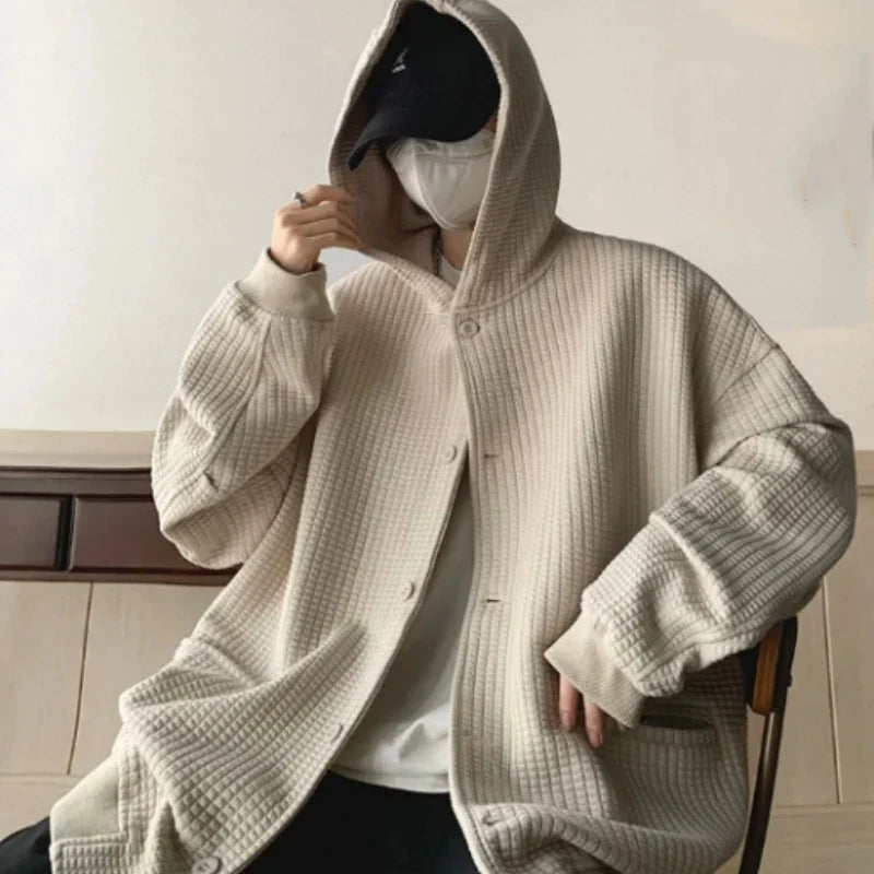 saferido High Quality Men's Waffle Sweatshirt Korea Version Hooded Couple Coat Ins Hop Thickened Harajuku Men Women Jacket Oversize M-3XL