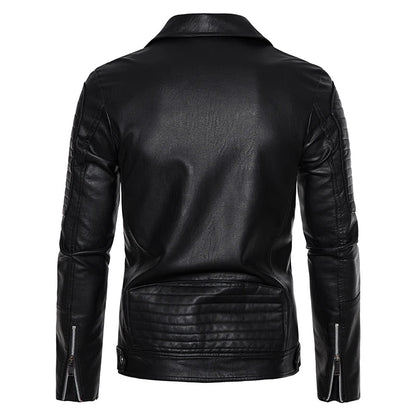 Mens Leather Jackets Solid Turn Down Collar Casual Slim Fit Motorcycle Pu Leather Jacket Men Multiple Pockets Zipper Coat