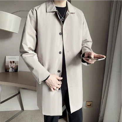 saferido Men Trench Coat Loose Fit Long Lapel Single Breasted Windbreaker Fashion Jacket Office Button Overcoat Oversized Men Clothing