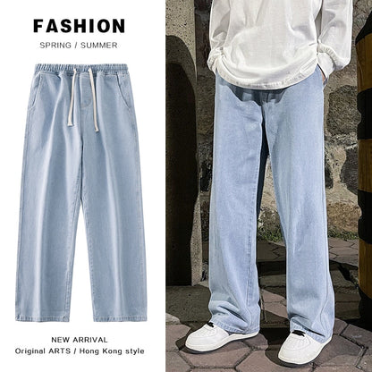 Korean Fashion Loose Jeans Classic Straight Straight Baggy Wide Leg Trousers Street Hip Hop Pants 3XL Black Grey Blue