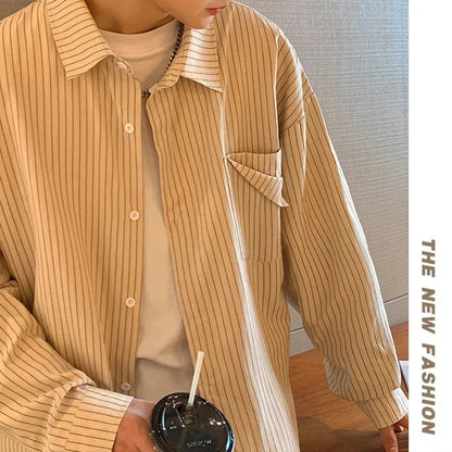 saferido 2024 Striped Long Sleeve Shirt Oversized Mens Large Spring Summer Loose Casual Man Shirts Clothes Fashion Harajuku Chest Pocket