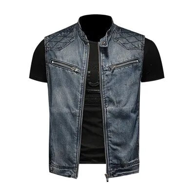 Mens Denim Vests Vintage Fashion Design Retor Sleeveless Jackets Men Streetwear Ripped Hole Punk Jean Waistcoats Clothing