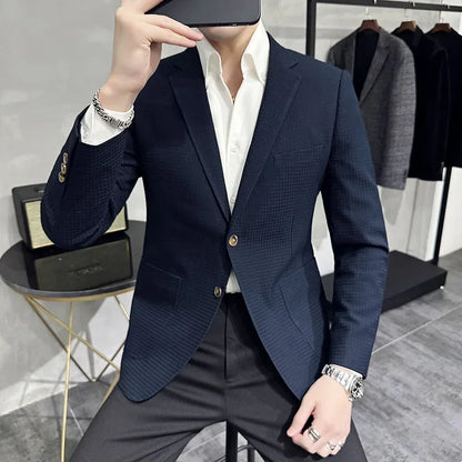 saferido British Style Single-breasted Men Blazers Slim Wedding Business Casual Suit Jacket Houndstooth Street Wear Social Dress Coat