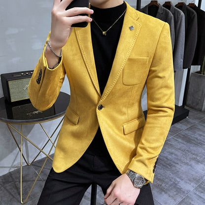 Deerskin Leather Jacket Blazer Men Casual Slim Blazer Hombre Suit Leather Jacket Men Terno Masculino Men Clothing 6 Color