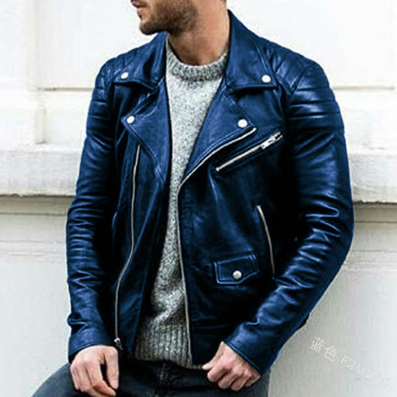 Men's Leather Jacket Coat Leather Motorcycle Zipper Clothes Korean Fashion Street Dress Christmas Gift