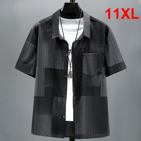 Summer Striped Shirt Men Plus Size 10XL 11XL Shirts Hip Hop Streetwear Short Sleeve Shirts Summer Blouse Big Size 10XL