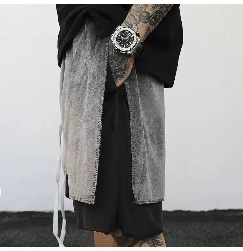 saferido Y2k American Street Sports Shorts Men's Summer Design Sense Fashion Pure Cotton Velvet Loose Basketball Casual Split Pants