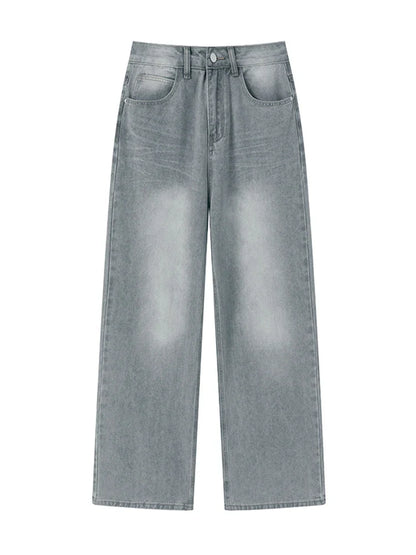 saferido New Vintage Gray Baggy Jeans Men Fashion Harajuku Casual Y2k Pants Straight High Street Male Wide Denim Trousers