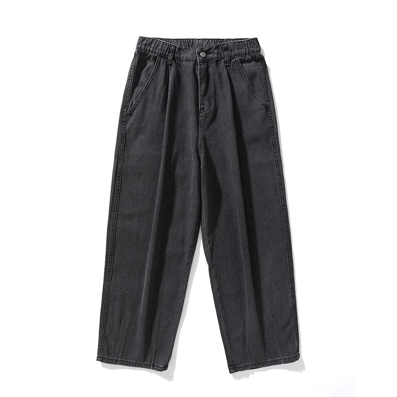 Spring New Men's Baggy Denim Wide Leg Pants Korean Style Elastic Waist Stylish Harem Fit Jeans Skateboard Trouse Male Black