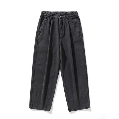 Spring New Men's Baggy Denim Wide Leg Pants Korean Style Elastic Waist Stylish Harem Fit Jeans Skateboard Trouse Male Black