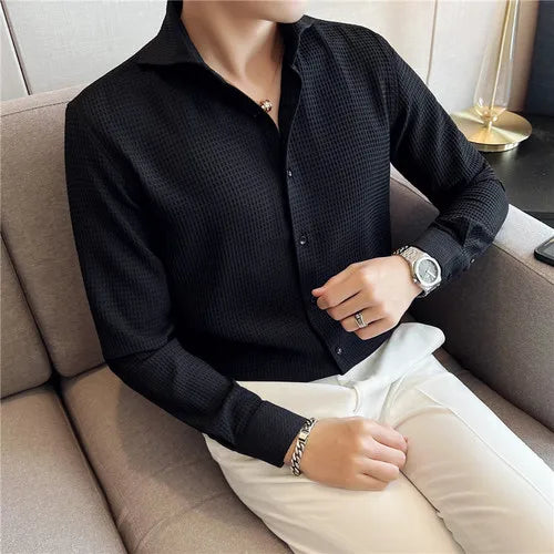 saferido  Clothing Men Spring High Quality Business Long Sleeve Shirts/Male Slim Fit Fashion Casual Dress Shirts Plus Size 3XL