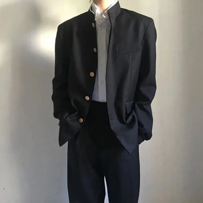 Japanese College Uniform Jacket Stand-up Collar Suit Jacket Top Men's Spring Summer College Wind Trend Men Coat School Uniform