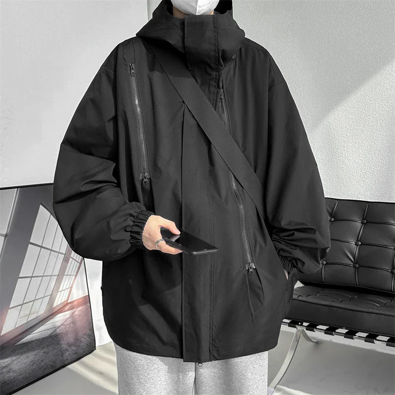 Men Hooded Jacket Men Bomber Jacket Mens Windbreakers Zipper Coats Spring Autumn Loose Cargo Jacket Men Casual Sportswear