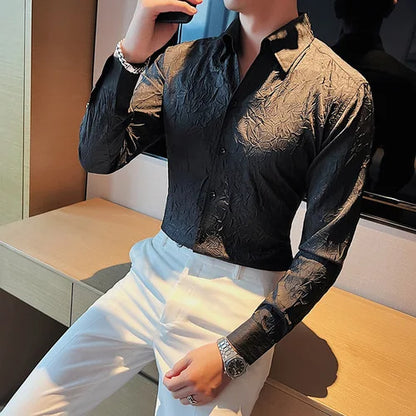 saferido  Clothing Men Spring High Quality Business Long Sleeve Shirts/Male Slim Fit Solid Color V-Neck Office Dress Shirt