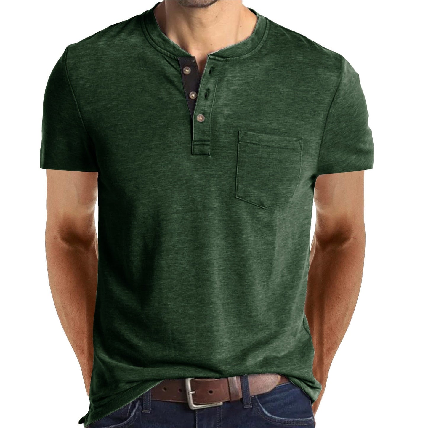 Summer Henley Collar T-Shirts Mens Short Sleeve Casual Men's Tops Tee Fashion Solid Cotton T Shirt for Men