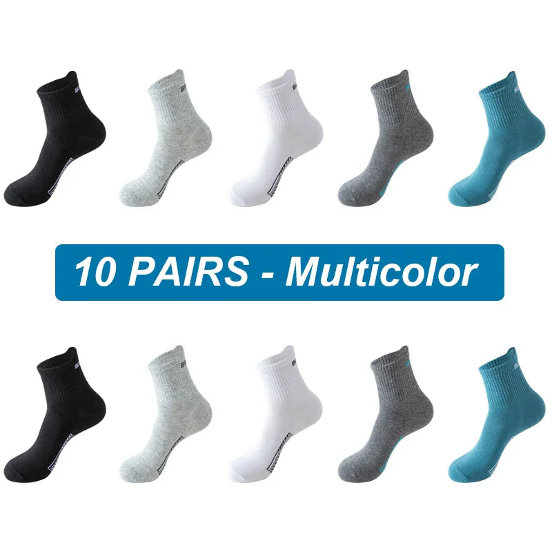 saferido 10Pairs Men Socks Organic Cotton Breathable Sports Socks  Black Casual Athletic New Spring Summer for Male Plus Size EUR38-45