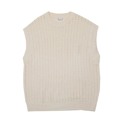 saferido Sweater Vest Men Knit Tank Tops Black Khaki Summer Solid Sleeveless Male Knitted Retro Korean Streetwear Mens Clothing