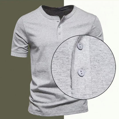 Men Henley Collar T Shirt V-Neck Short Sleeve Tops Breathable Tee Shirt Solid Color Men's Clothing Summer Casual Tank Top Tee