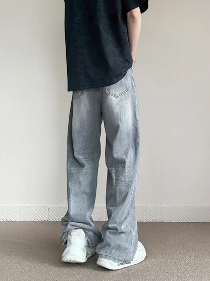 saferido New Vintage Gray Baggy Jeans Men Fashion Harajuku Casual Y2k Pants Straight High Street Male Wide Denim Trousers