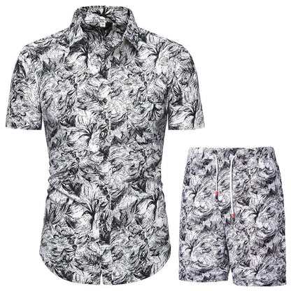 Men Clothing Set  Two Piece Set Summer Beach Wear Floral Print Casual Shirt and Shorts Set Hawaiian Shirt Holiday Clothes