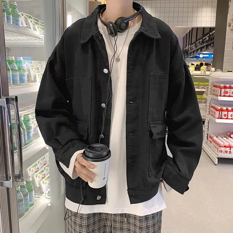 saferido Black Denim Short Jacket Men Jeans Jacket Coats Oversized Harajuku Denim Jeans Jacket Bomber Streetwear Man Clothing Outwear