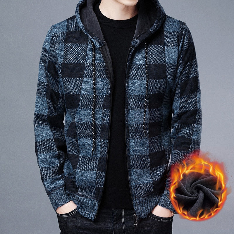 Men Hooded Cardigan Knit Sweater Winter New Fleece Thickened Warm Zipper Loose Plus Wool Jacket Coat Fashion Casual Men Clothing