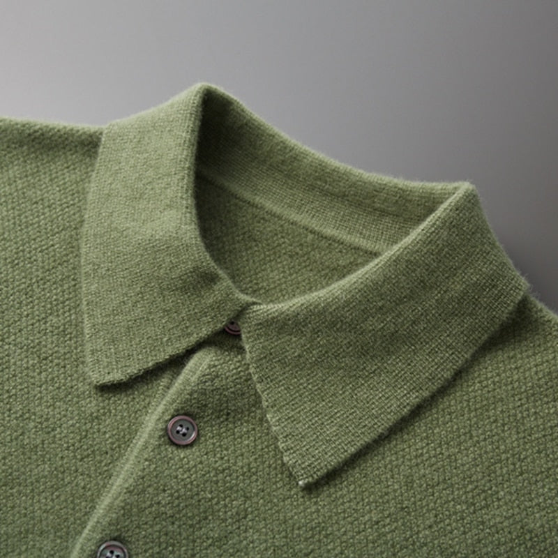 100% Pure Wool Men's POLO Collar Pullover Autumn and Winter New Honeycomb Needle Shirt Fashion Knitted Men's Jacket