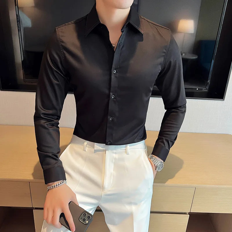 saferido  Brand Clothing Men's Spring High Quality Long Sleeve Shirts/Male Slim Fit Business Office Dress Shirt Camisas Masculinas