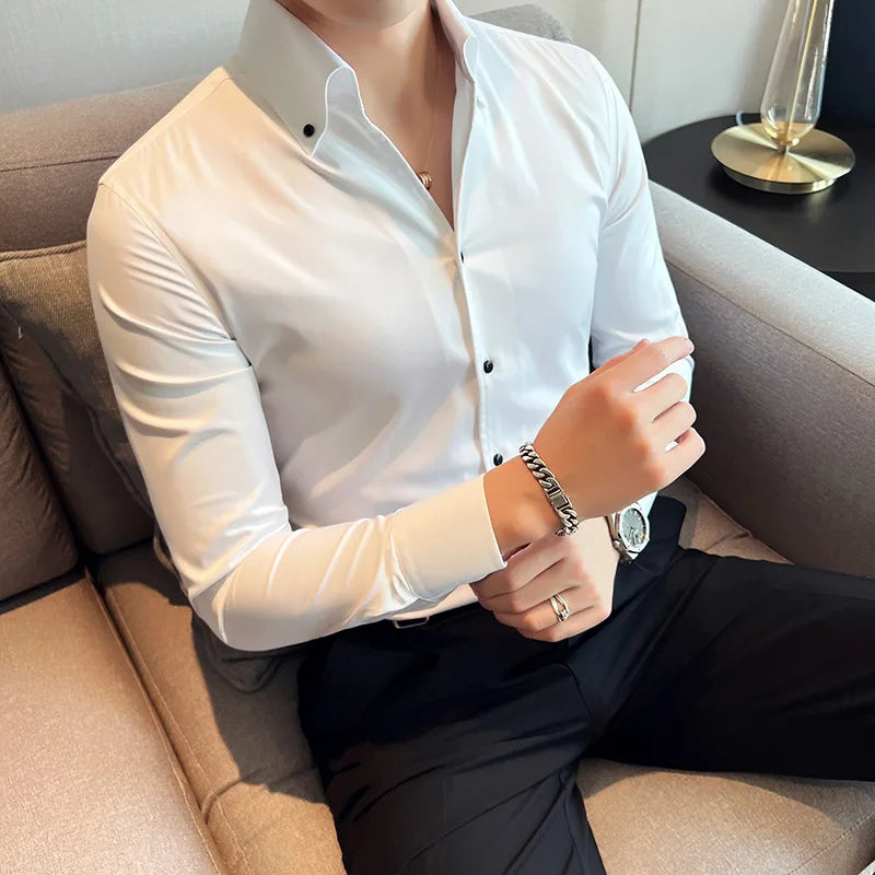 saferido  Spring Autumn Men's Business Office Dress Shirts/Male Slim Fit High Quality Casual Long-Sleeved Shirt  Homme Tops S-3XL