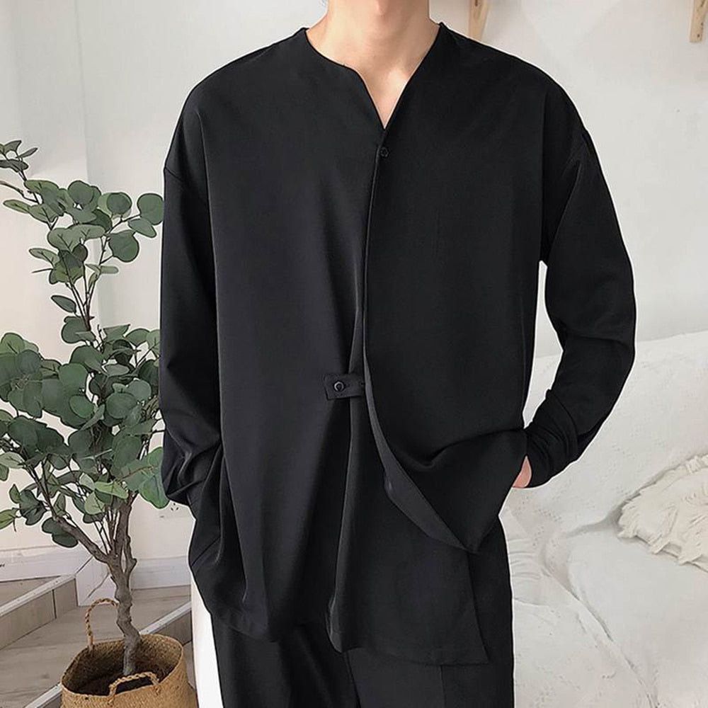 Mesh Shirt Apparel Short Bulk Shirts For Men Male Autumn Casual Loose Lrregular Shirt Collarless Long Sleeve Shirt Sleeve Shirt