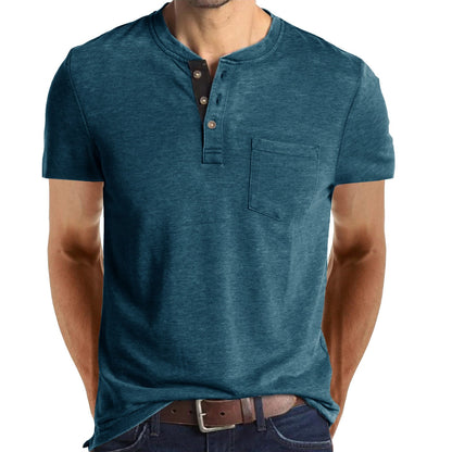 Summer Henley Collar T-Shirts Mens Short Sleeve Casual Men's Tops Tee Fashion Solid Cotton T Shirt for Men