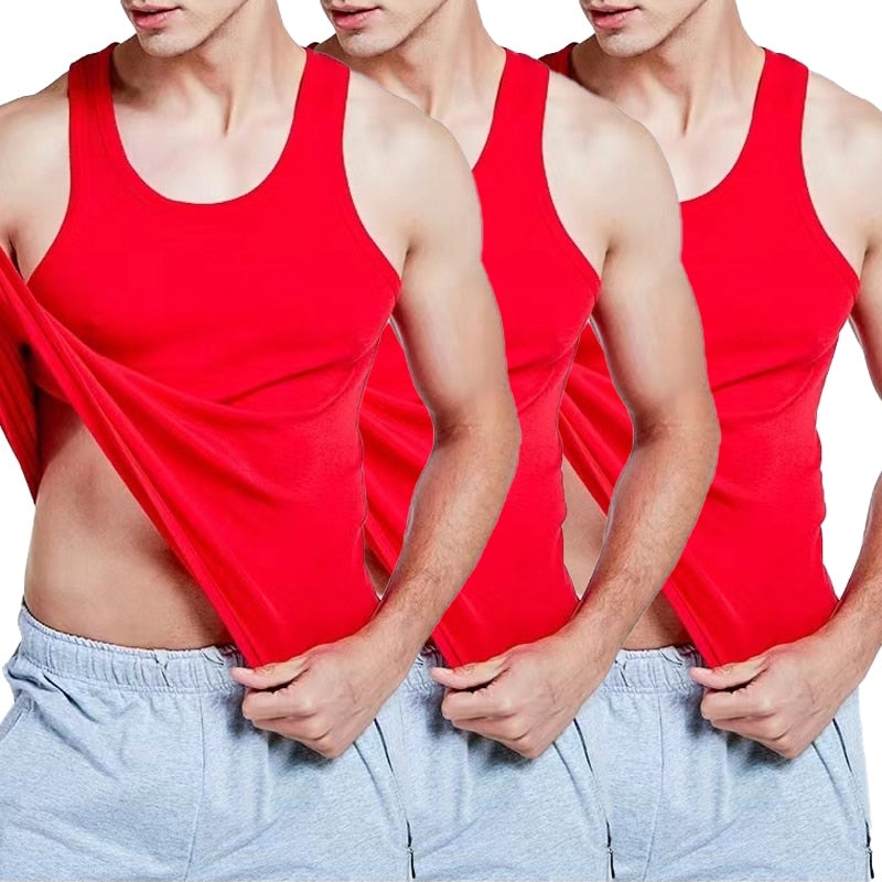 Hot Sale 3pcs / 100% Cotton Mens Sleeveless Tank Top Solid Muscle Vest Undershirts O-neck Gymclothing Tees Whorl Tops