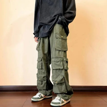 saferido Y2k  Hip-hop Cargo Pants Multi-pockets Tooling Pant Harajuku Men's Vintage Loose Wide Leg Pants Streetwear Casual Trousers