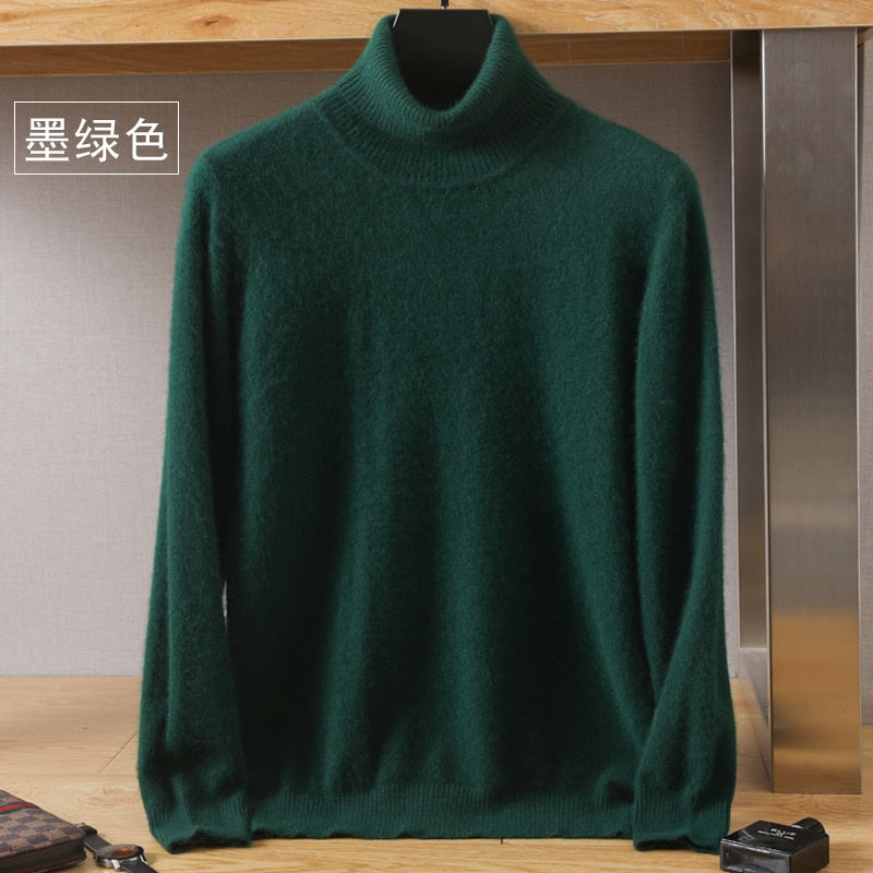 Men's Turtleneck 100% Mink Cashmere Sweater Men Autumn and Winter Large Size Loose Knitted Sweater Keep Warm Top Men Jumper