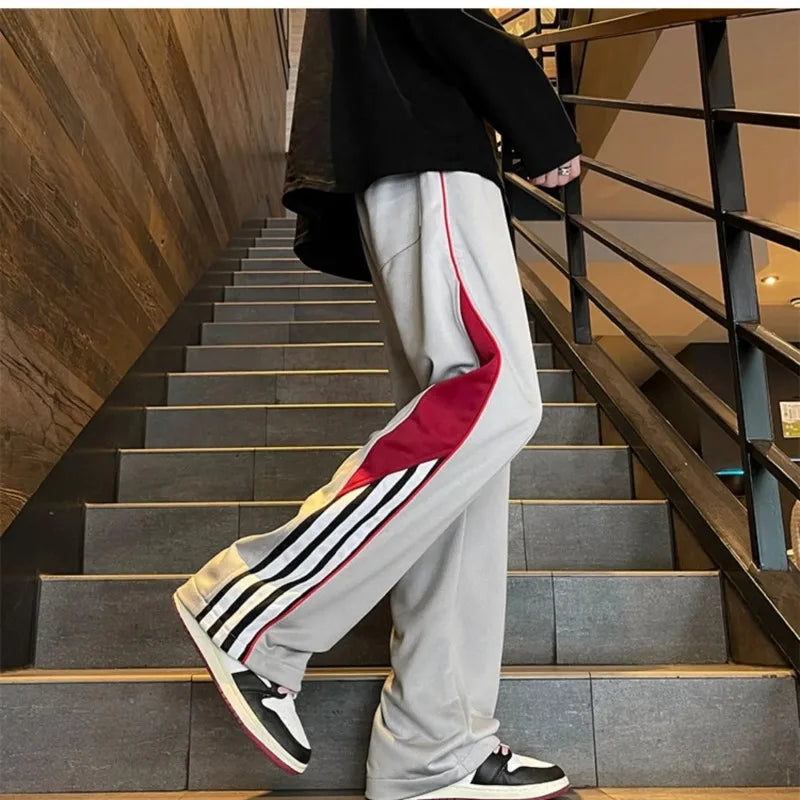 saferido Striped Autumn and Winter Trousers Sweatpants for Men Wide Leg Straight Xxxl Slacks Korean Style Luxury Elastic Man Sports Pants