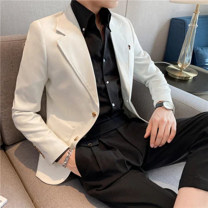 saferido  High Quality Korean Slim Fit Blazer Jackets Men Clothing Simple Two Buttons Business Formal Wear Casual Suit Coats 3XL-S