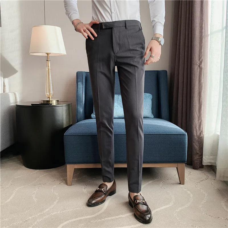 saferido  Autumn Casual Business Men Stripe Pants Fashion Slim Fit Long Trouser For Men's Mid Waist  Design Pants Spring Streetwear