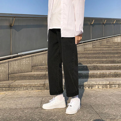 Spring and Autumn Men's Straight Hip Hop Jeans Streetwear Loose Casual Wide Leg Pants Male Brand Trousers Light Blue Black