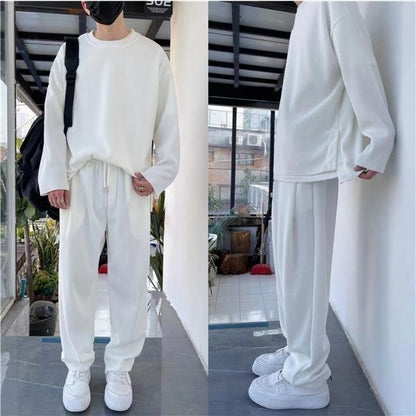 2 Piece Set Men Loose Fit Tracksuit Men Fashion Clothing Korean Style Men Streetwear Solid Color Hip Hop Dancing Clothing