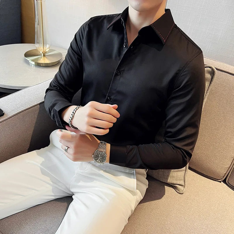 saferido  Brand Clothing Men's Spring High Quality Long Sleeve Shirts/Male Slim Fit Business Office Dress Shirt Camisas Masculinas