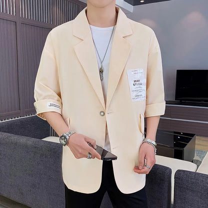 saferido Three-quarter Sleeve Blazers Loose Casual Suit Summer Oversize Patch Design Solid Jackets Classic Simple Trend  Male Clothes