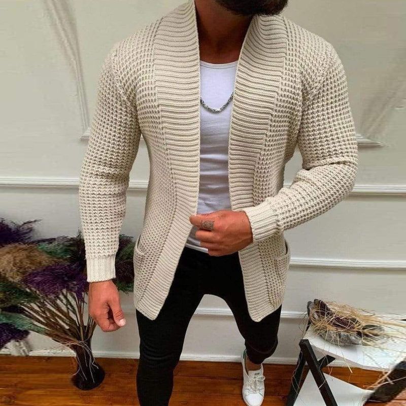 Men Striped Casual Knitting Cardigan Spring Autumn V-Neck Solid Long Sleeve Male Sweater Daily Style Streetwear Tracksuits