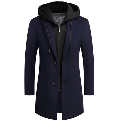 Men's Jacket Detachable Hooded Overcoat Tweed Overcoat Wool Casual Business Long 2023 Fall Winter New Thick Jacket Size M-4XL