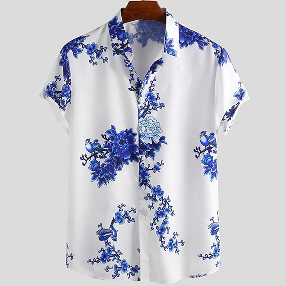 Hawaiian Men Flower Shirt Clothes Loose Breathable Summer Street Casual Chic Turn-down Collar Short Sleeve Tops 5xl