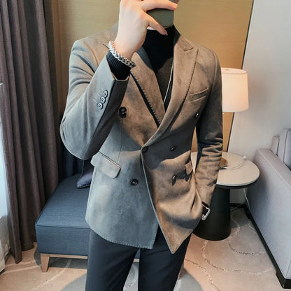 saferido  Men's Spring High Quality Suit Male Slim Fit Fashion Double Breasted Buckle Dress Office Blazers Jackets M-4XL