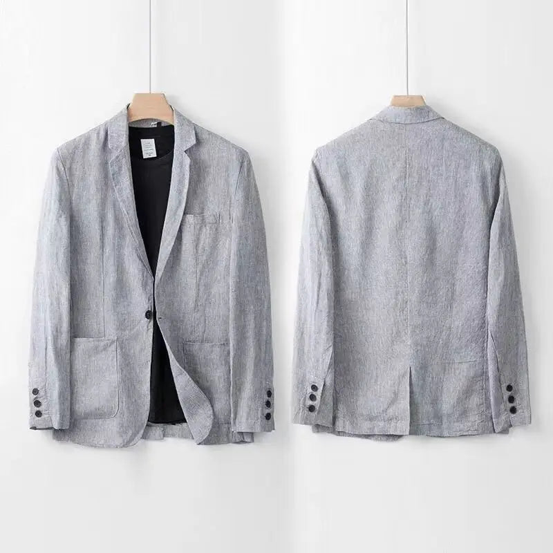 Spring Autumn Fashion Men Linen Two-piece Set Blazer Jacket + Pants Solid Slim Fit Casual Business Thin Clothing Breathable Suit