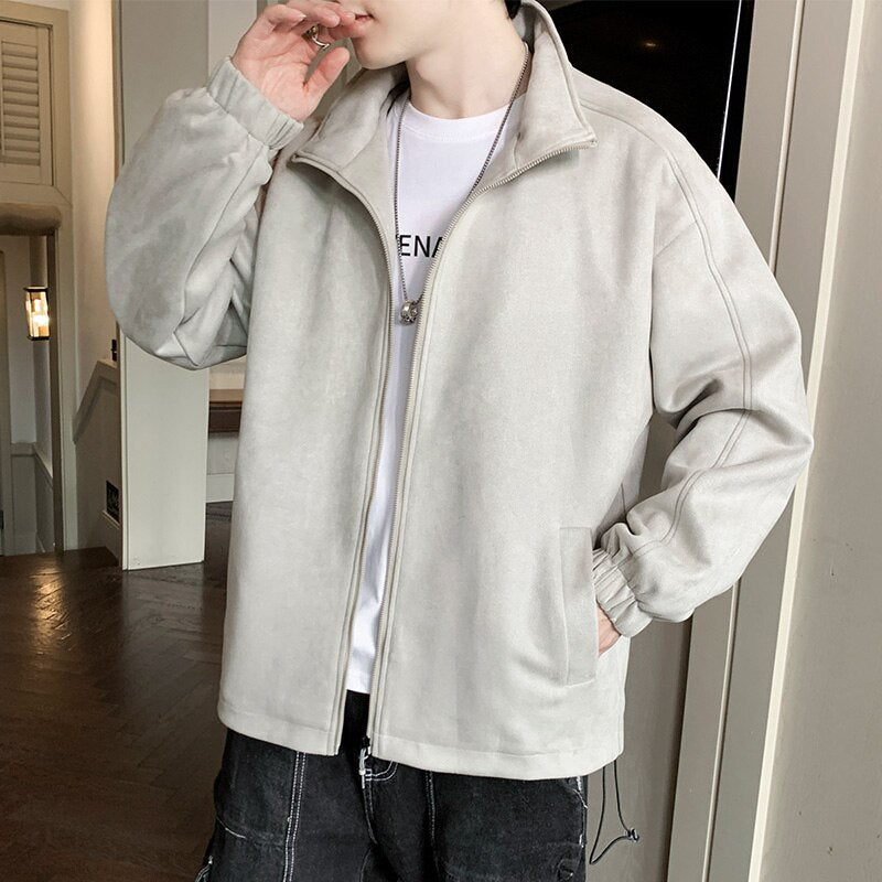 Suede Jacket Men Casual Spring and Autumn Outwear Jacket Zip Up Coats Men Clothing 2023